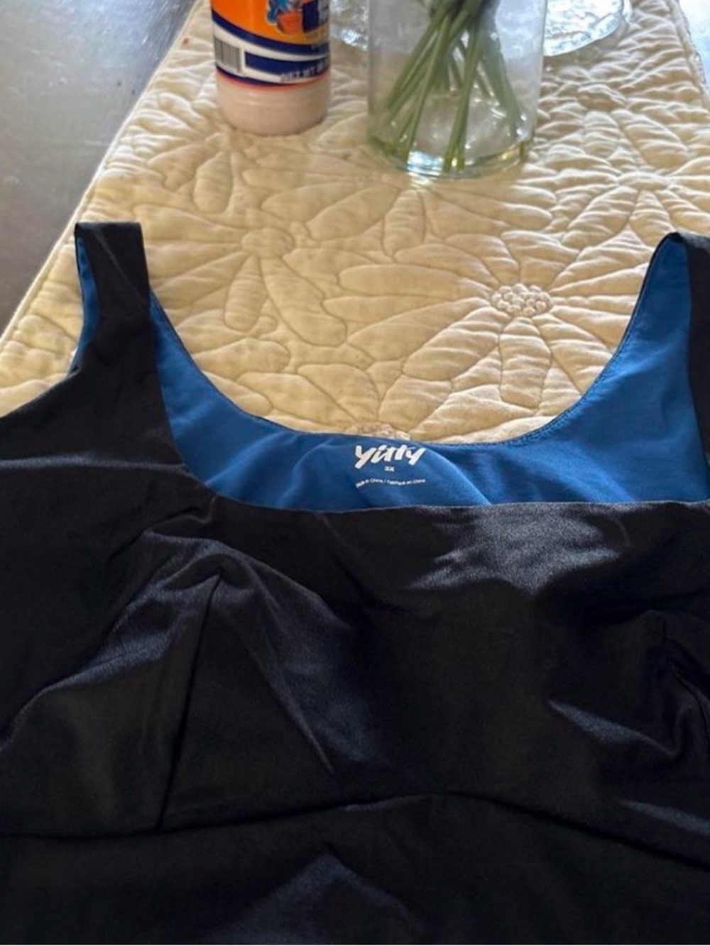YITTY Black Scoop Neck Shaping Tank with Blue Trim